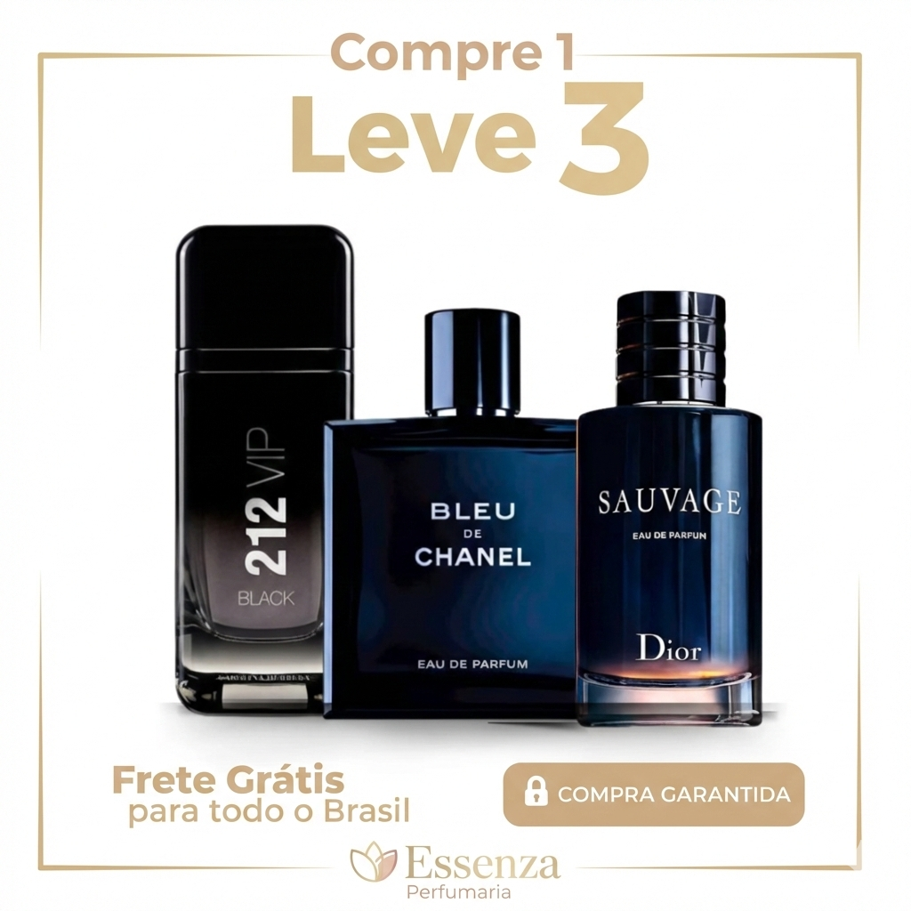 QUEIMA DE ESTOQUE - 3 Perfumes Masculinos Importados (100ml cada) - Sauvage Dior l Bleu de Chanel l 212 VIP Black )