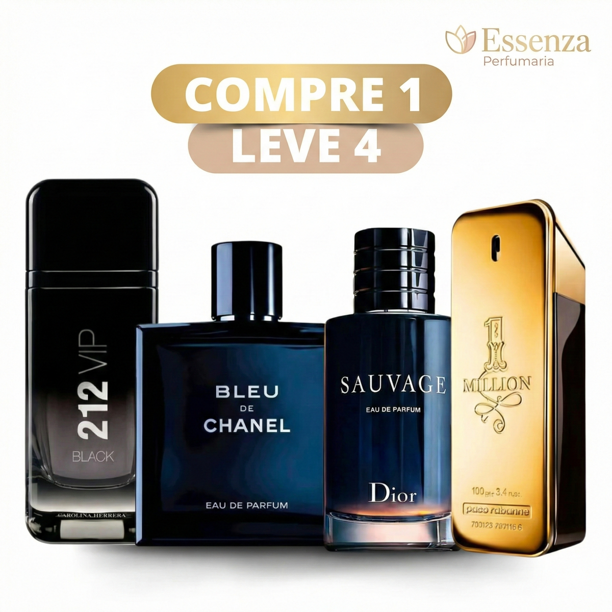 Kit 4 Perfumes Masculinos Importados (100ml cada) - Sauvage Dior l One Million l 212 VIP Black  l Bleu De Chanel [ ÚLTIMAS UNIDADES )